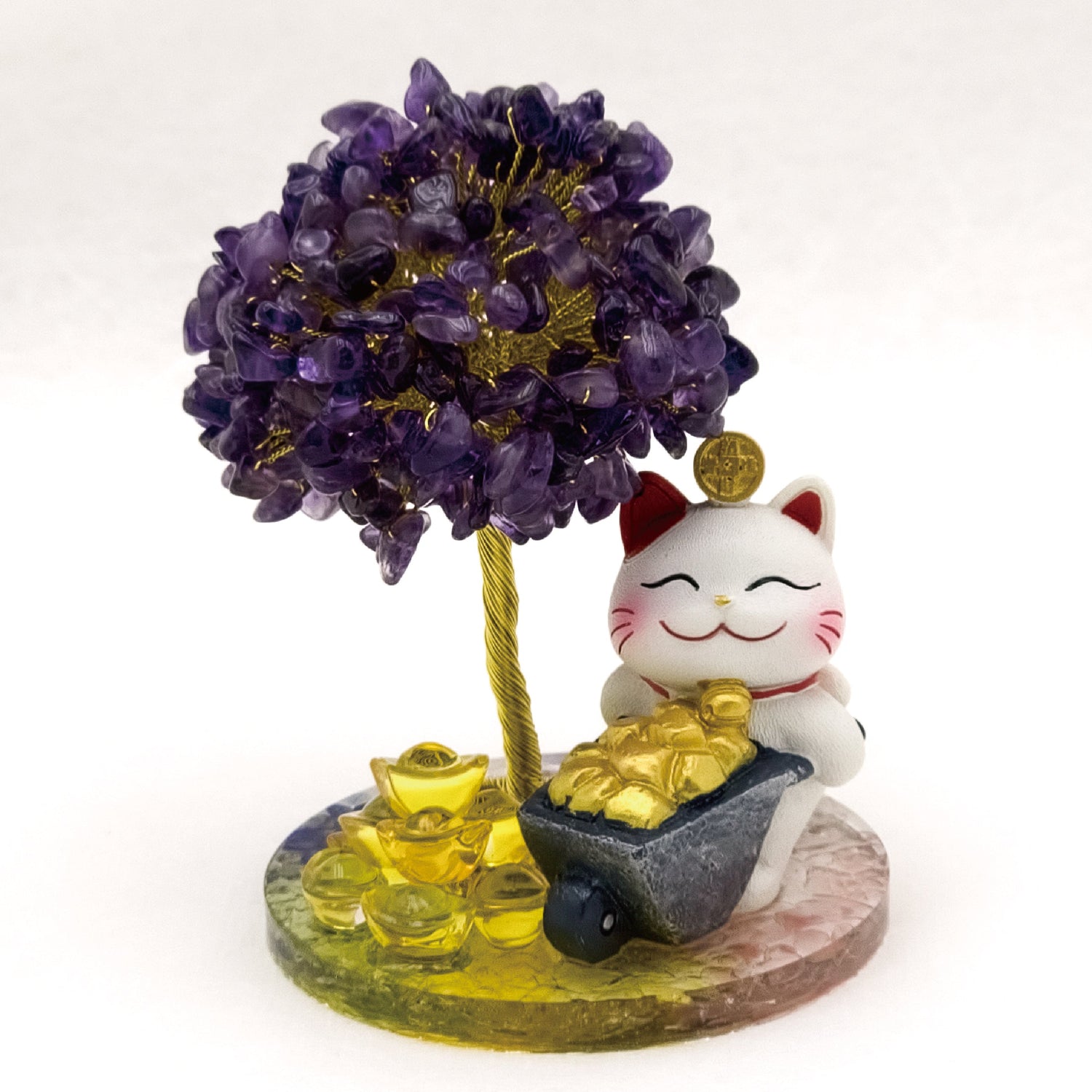 2026 Amethyst Lucky Love Crystal Tree Money Cat & Nine Gold Ingot L @ Lucky Love Series