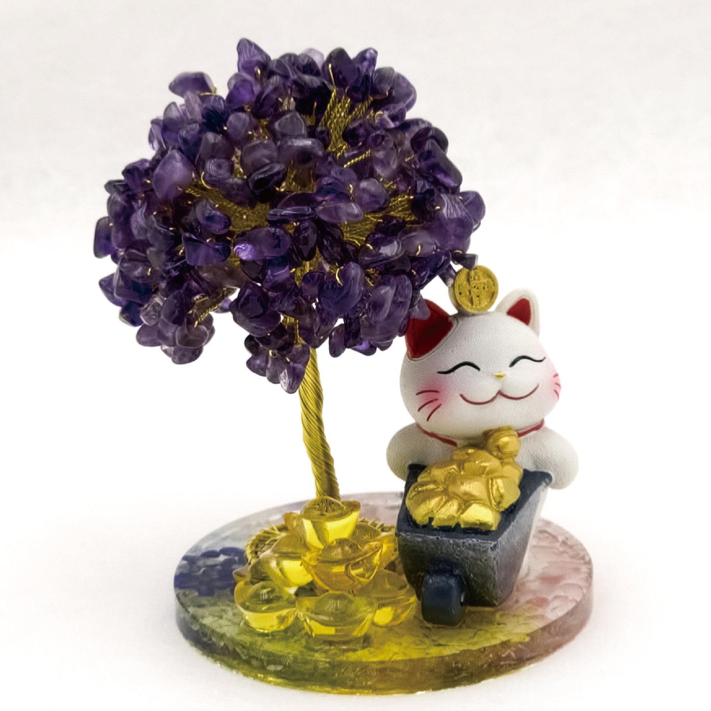 2026 Amethyst Lucky Love Crystal Tree Money Cat & Nine Gold Ingot L @ Lucky Love Series