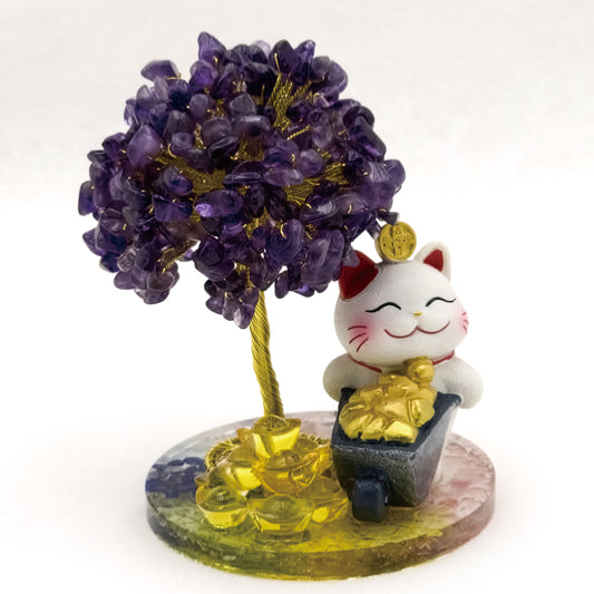 2026 Amethyst Lucky Love Crystal Tree Money Cat & Nine Gold Ingot L @ Lucky Love Series