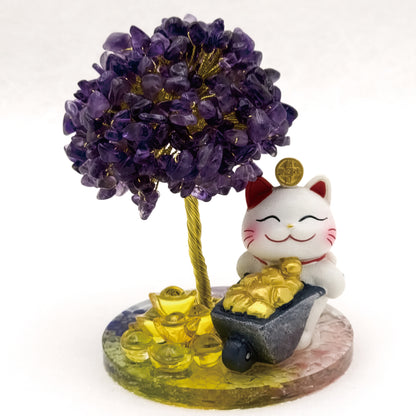2026 Amethyst Lucky Love Crystal Tree Money Cat & Nine Gold Ingot L @ Lucky Love Series