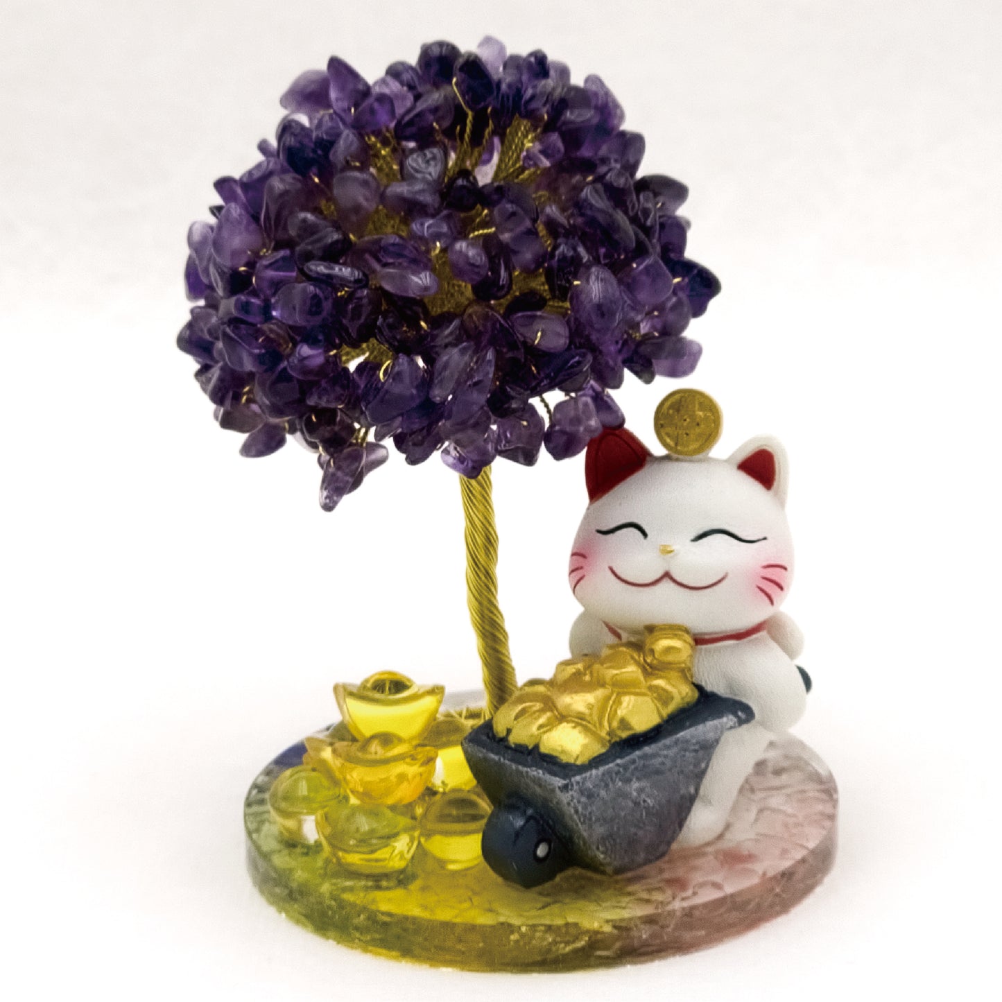 2026 Amethyst Lucky Love Crystal Tree Money Cat & Nine Gold Ingot L @ Lucky Love Series