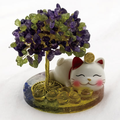 2026 Amethyst Olivine Lucky Love Crystal Tree Money Cat & Six Gold Ingot S @ Lucky Love Series