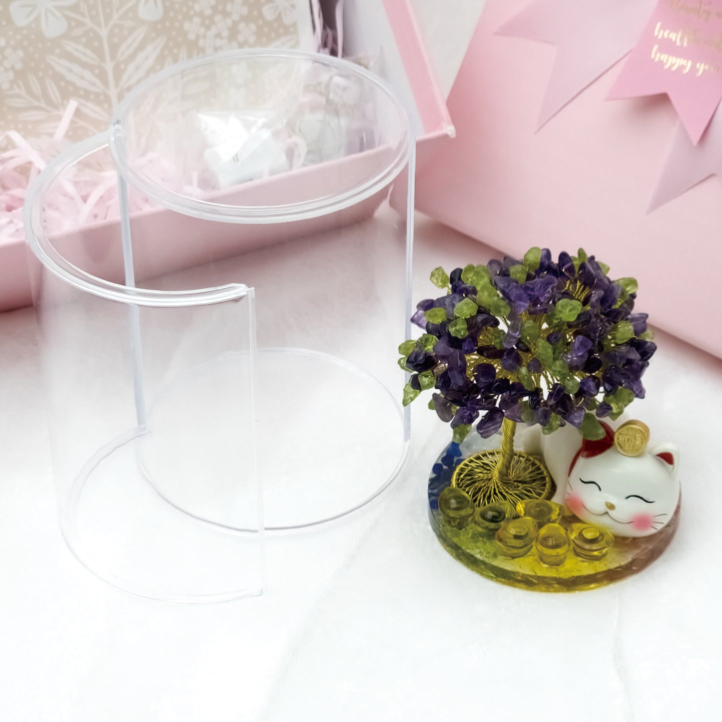 2026 Amethyst Olivine Lucky Love Crystal Tree Money Cat & Six Gold Ingot S @ Lucky Love Series