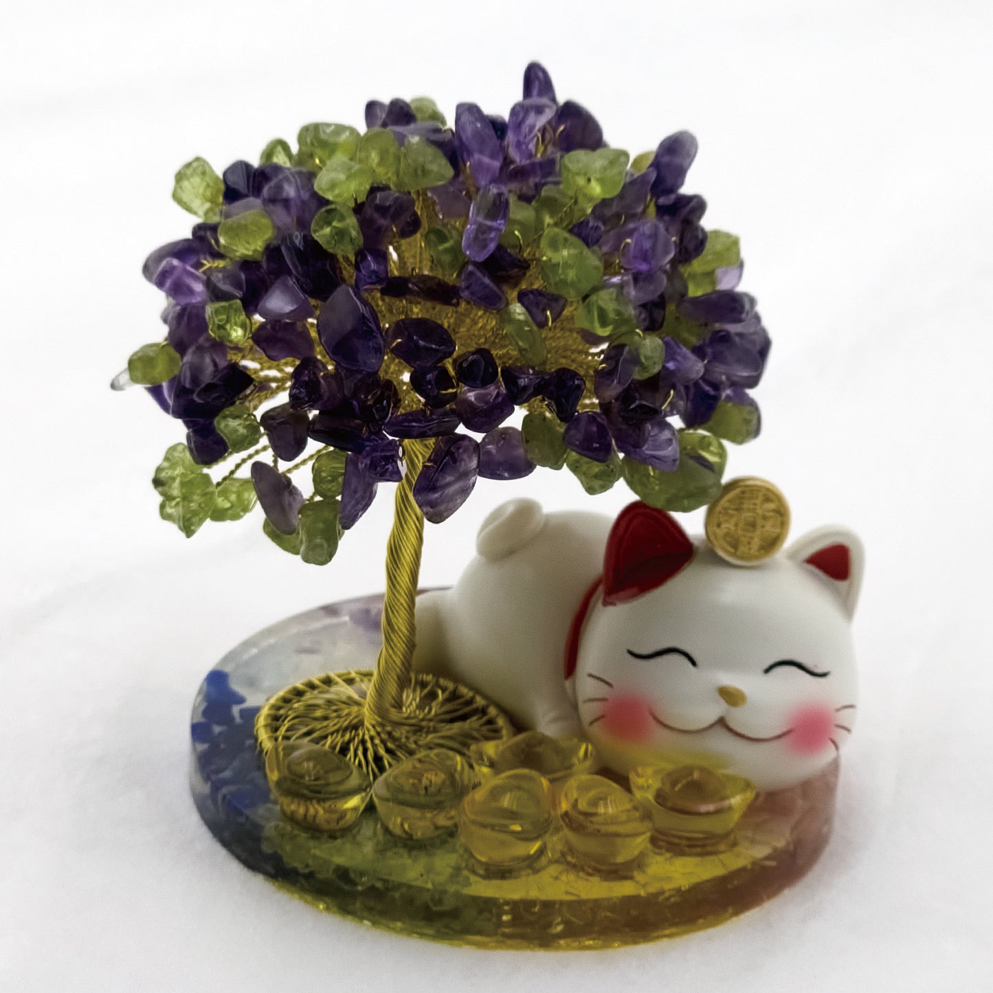 2026 Amethyst Olivine Lucky Love Crystal Tree Money Cat & Six Gold Ingot S @ Lucky Love Series