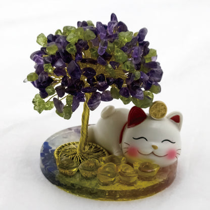 2026 Amethyst Olivine Lucky Love Crystal Tree Money Cat & Six Gold Ingot S @ Lucky Love Series