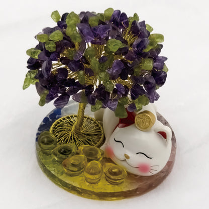 2026 Amethyst Olivine Lucky Love Crystal Tree Money Cat & Six Gold Ingot S @ Lucky Love Series