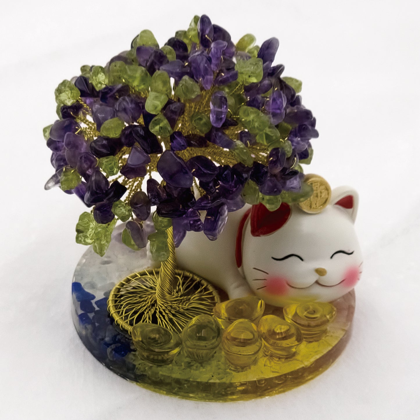 2026 Amethyst Olivine Lucky Love Crystal Tree Money Cat & Six Gold Ingot S @ Lucky Love Series